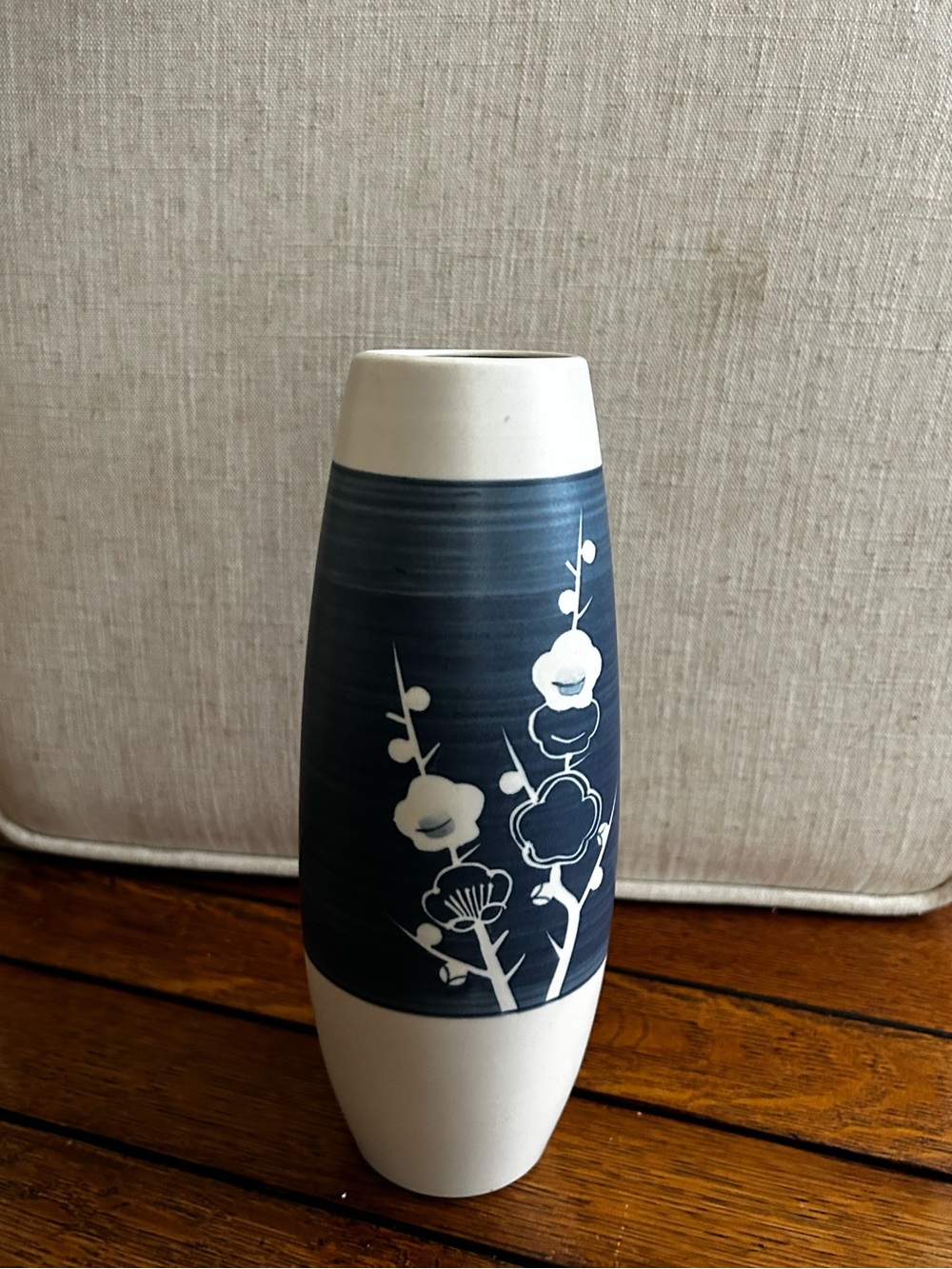 Blue & White Floral Ceramic Vase - Japanese handmade